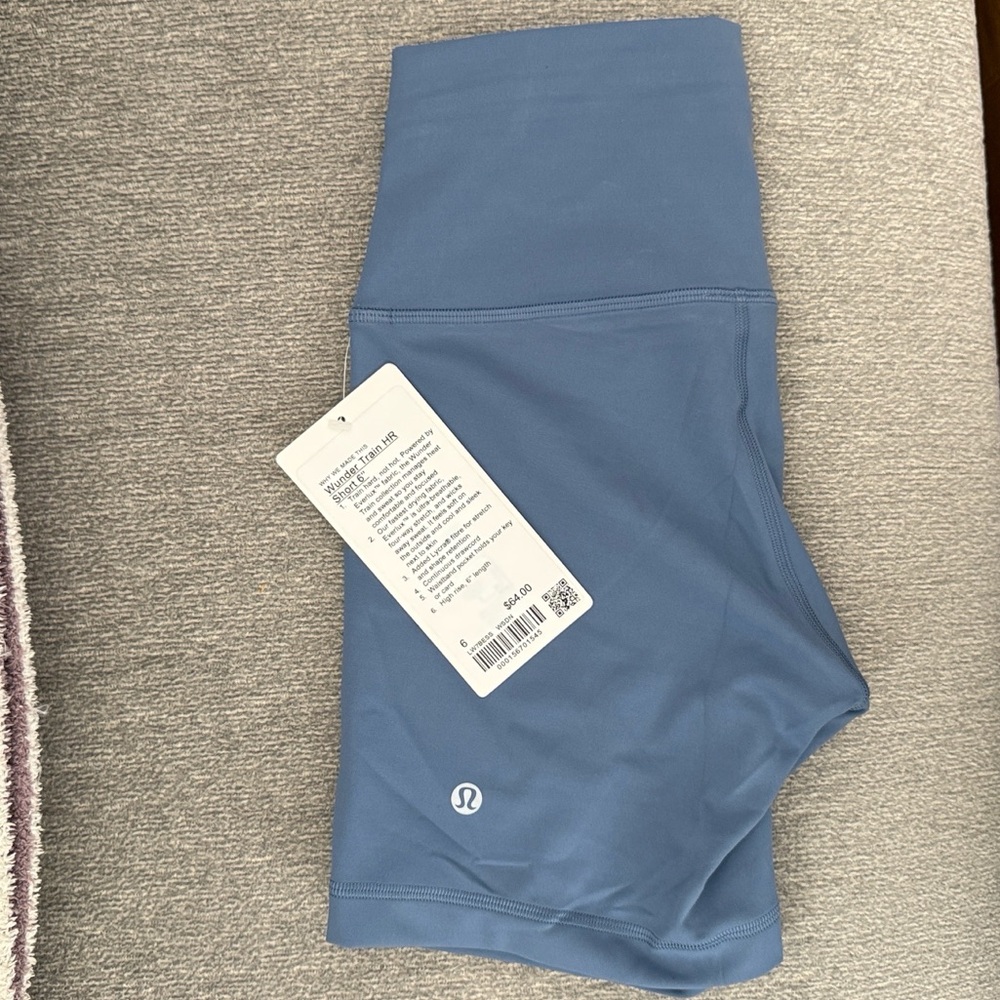 NWT LULULEMON WUNDER TRAIN HIGH-RISE SHORT 6" Washed Denim Blue 6
